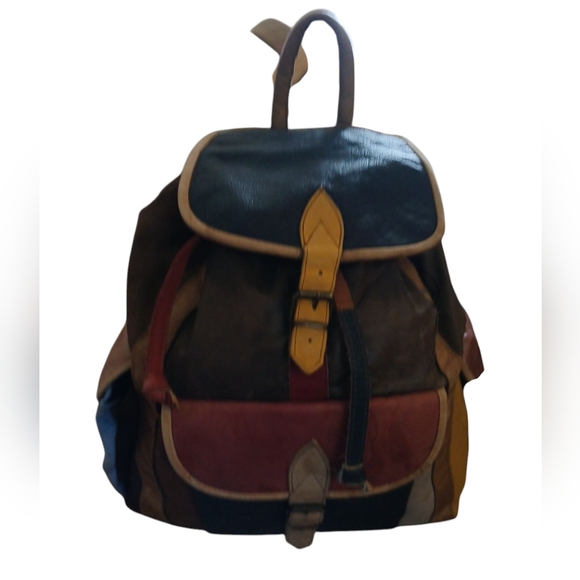 Vintage Patchwork Leather Large Backpack - Waterspots - Picture 2 of 9